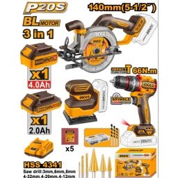 INGCO MAQUINARIA BATERIA KIT TAL/ATOR.+ SIERRA CIRC. + LIJADORA