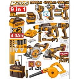 INGCO MAQUINARIA BATERIA KIT BOLSO VALIJA C/HERRAM. 9 PS.